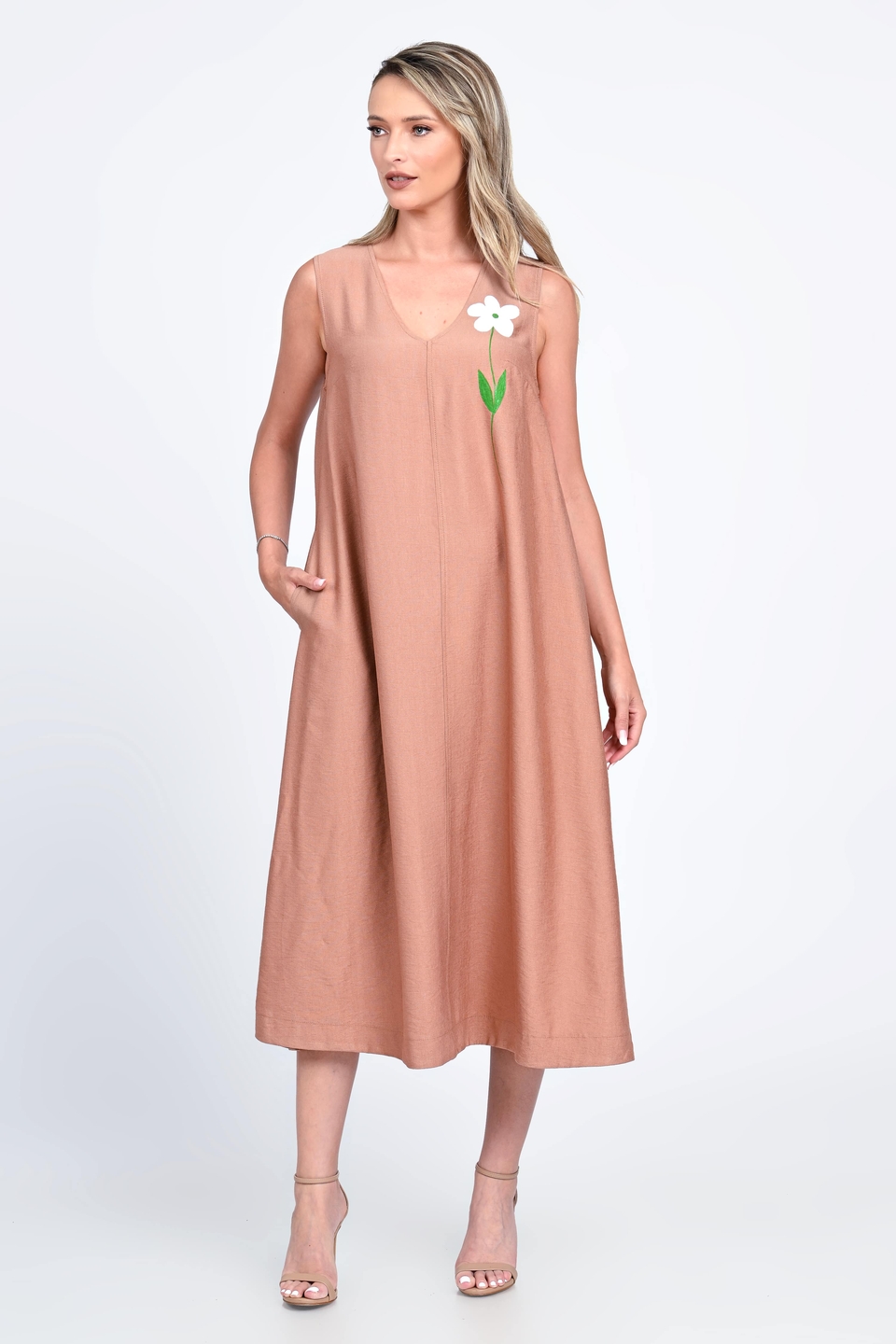 Rochie Dama, Eranthe, V-Neckline V323P, cu Pictura Realizata Manual