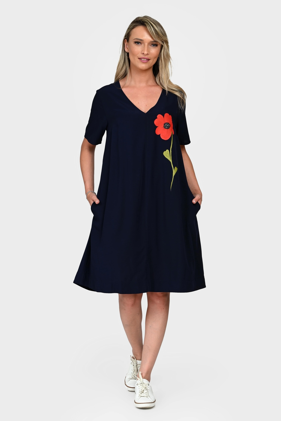 Rochie Dama, Eranthe, V-Neckline V342, cu Pictura Realizata Manual