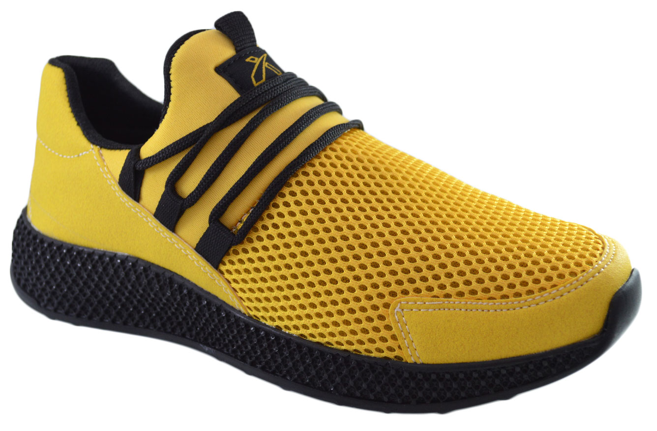 Pantofi Casual Barbati, Galbeni din Panza cu Talpa Neagra din Spuma