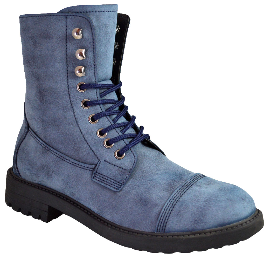 Bocanci Barbati Bleumarin Navy Inalti cu Sireturi si Fermoar